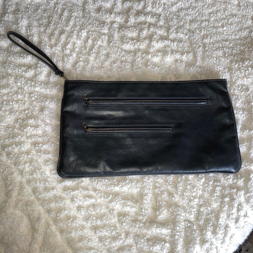 DOVE dark grayβ Leather Wristlet Clutch Bag Double o-ring zip 1960s 70s vintage